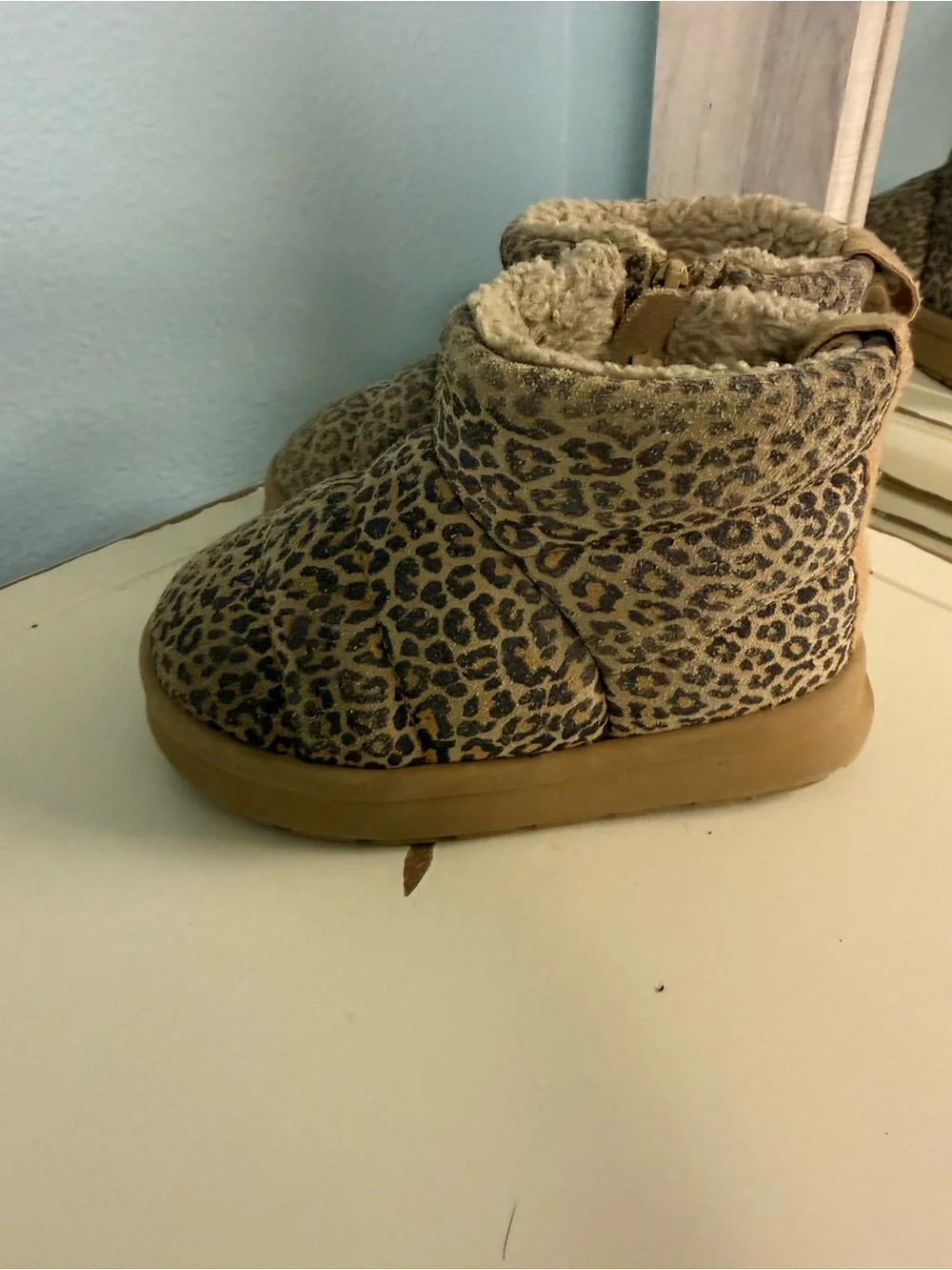 Zara Kids Leopard Sherpa Lined Ankle Boots EUR 24 Toddler US 8 Cozy